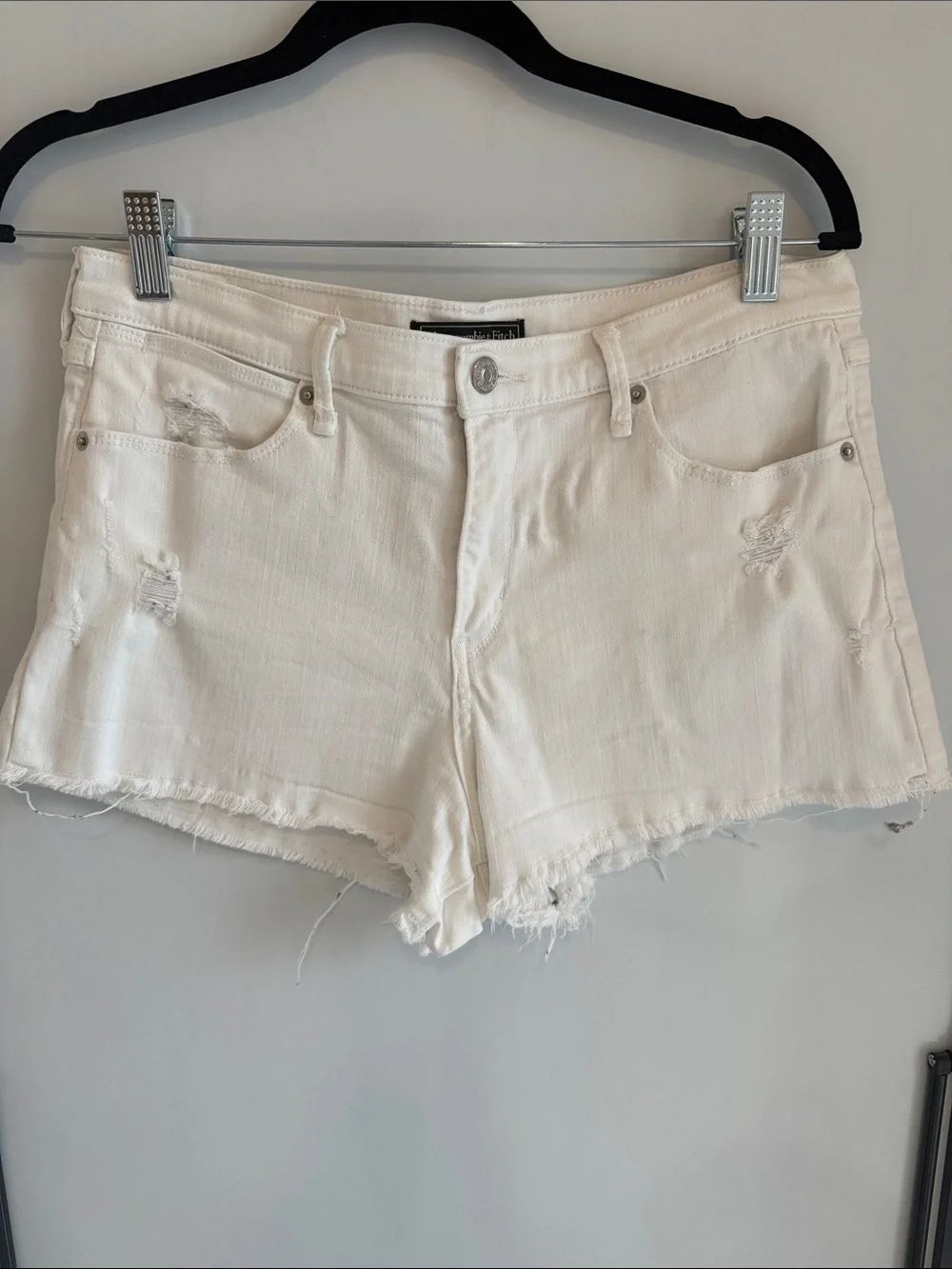 Abercrombie & Fitch White Distressed Denim Shorts